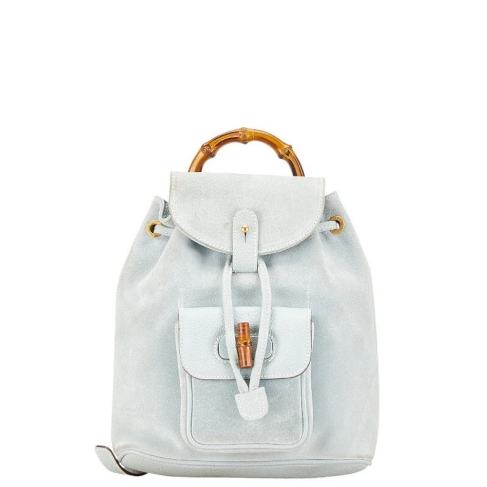 Gucci Light Blue Backpack with Bamboo Accent